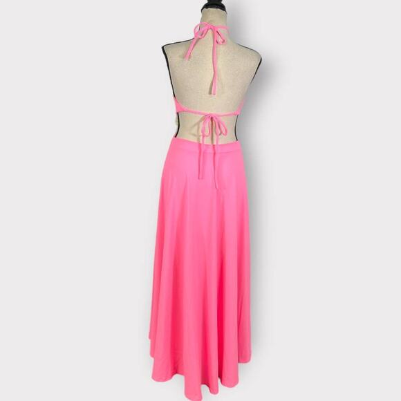 Susana Monaco Cutout High-Low Halter Midi Dress Women's Med Pink Tie Back NWT - Picture 4 of 8